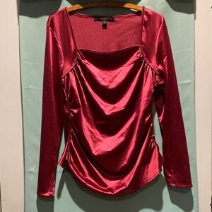 Marc New York Satin Long Sleeve Top - Raspberry